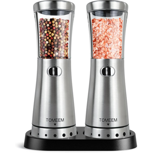 KD Electric Salt and Pepper Grinder Set with Storage Base Stainless Steel Rechargeable