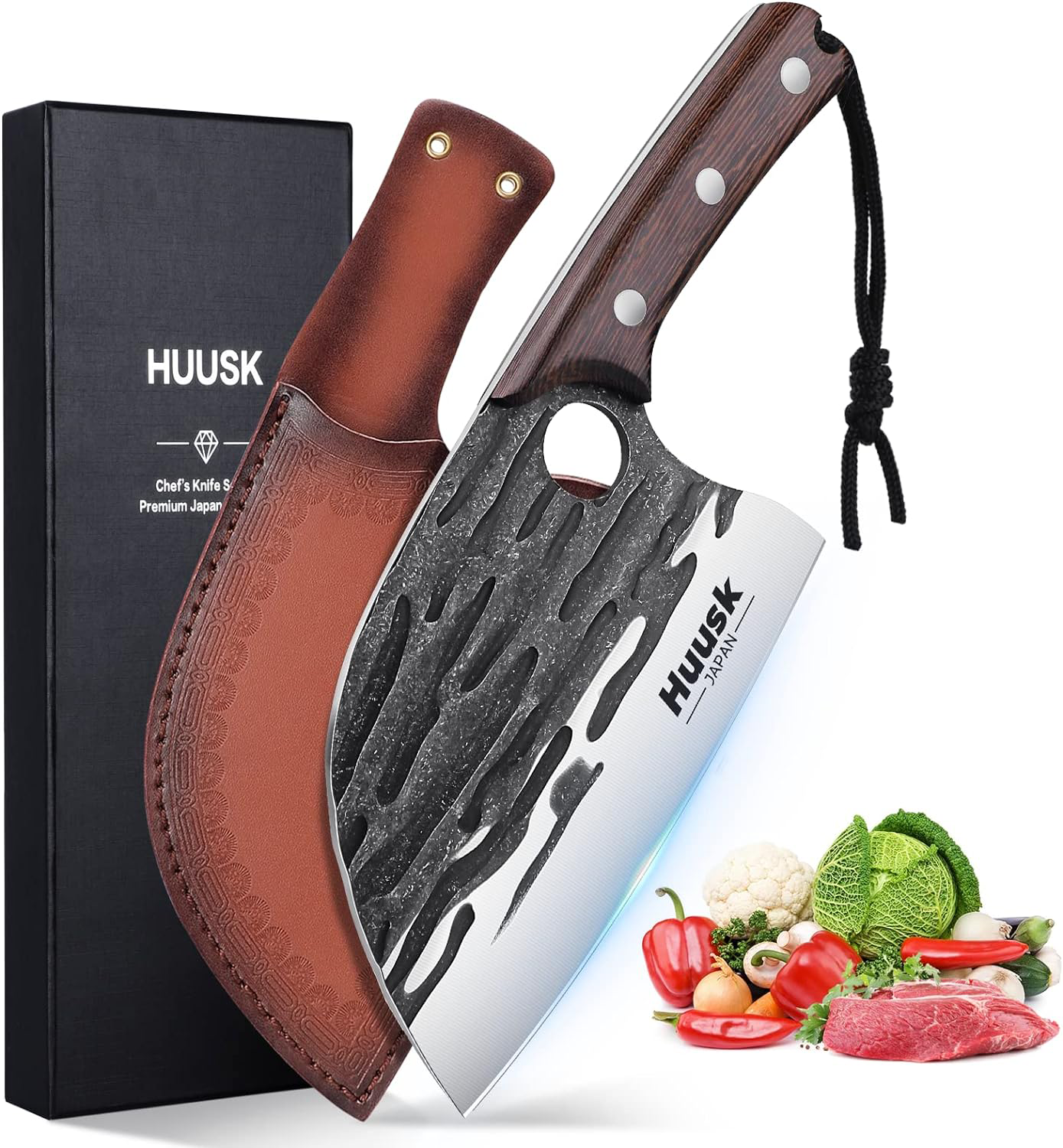 Meat and Vegetable Cleaver Hand Forged Butcher Knife Chef Knife Set Kitchen  Knife Pack