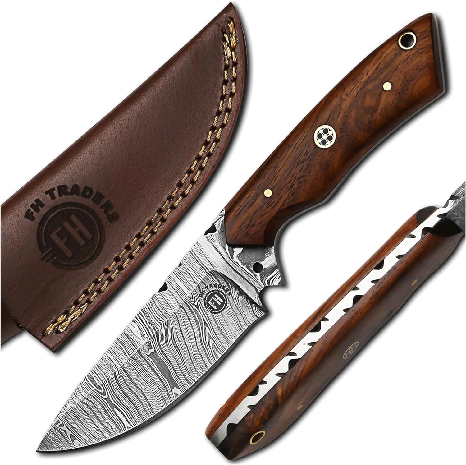 KD Hunting Knife Damascus Knife Outdoor Camping with Leather Sheath – Knife  Depot Co.