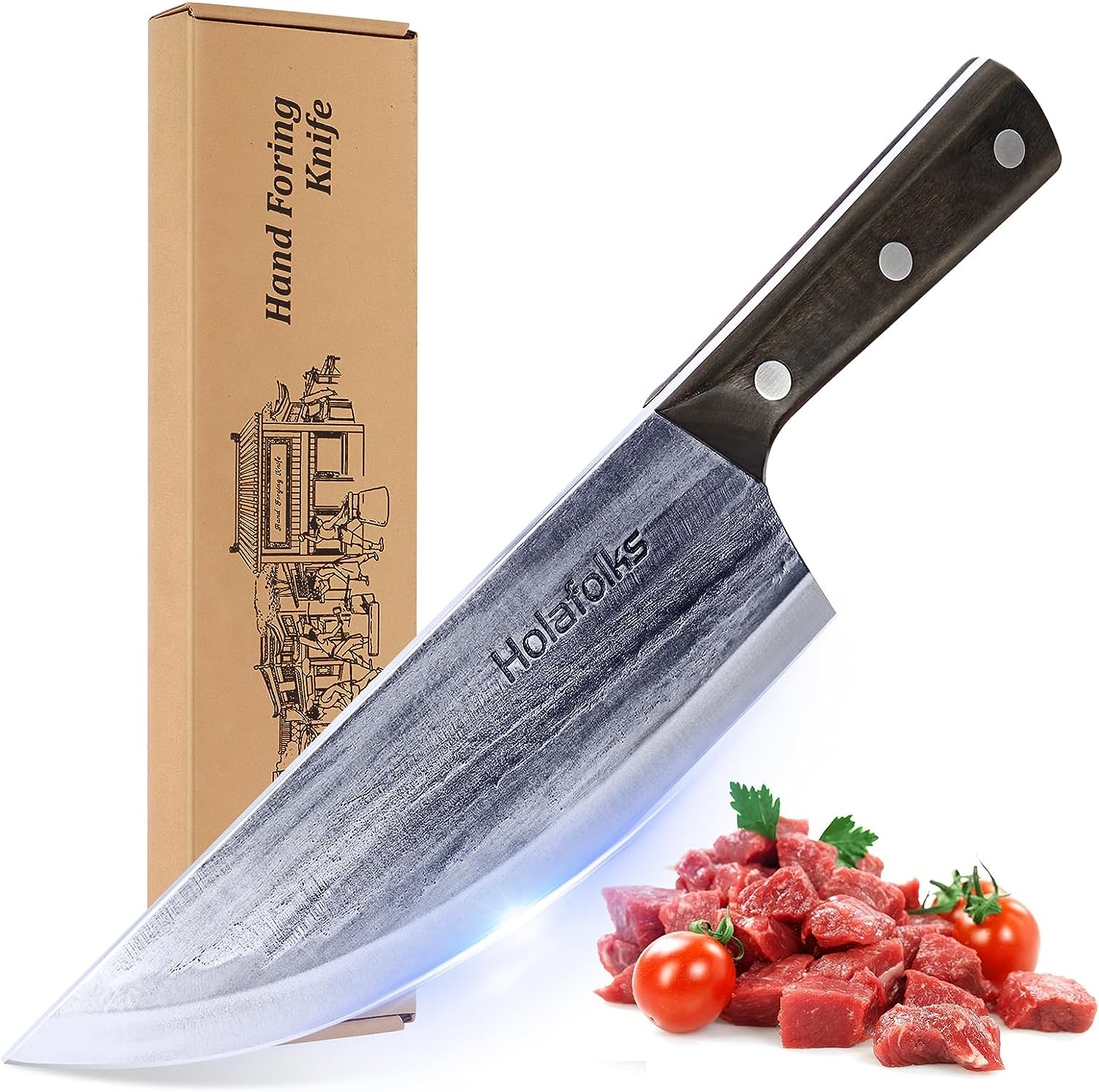 Crude Premium Chinese Cleaver Vegetable Chef Knife, 8 Inch Narrow