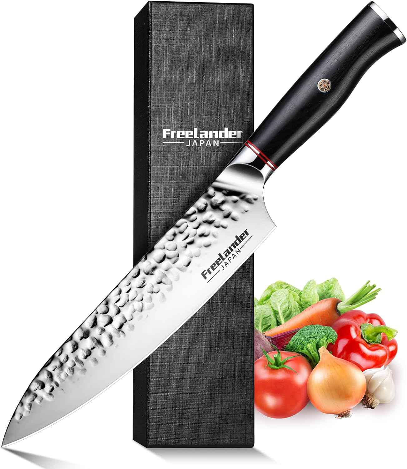 KD 8-Inch Chef's Knife with Finger Guard and Sharpener with Gift Box – Knife  Depot Co.