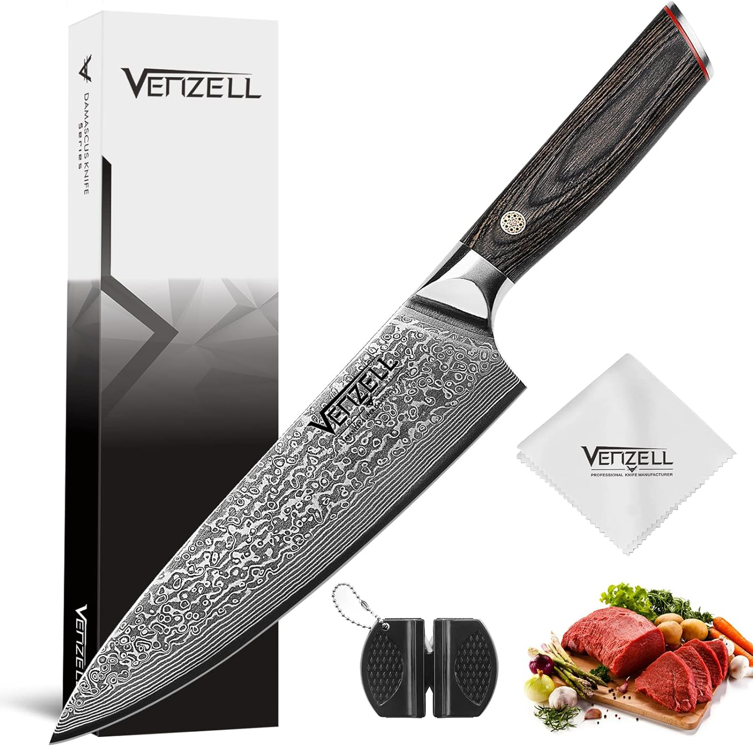 Knife, Damascus Professional Kitchen Knife, Fruit Knife, Stainless