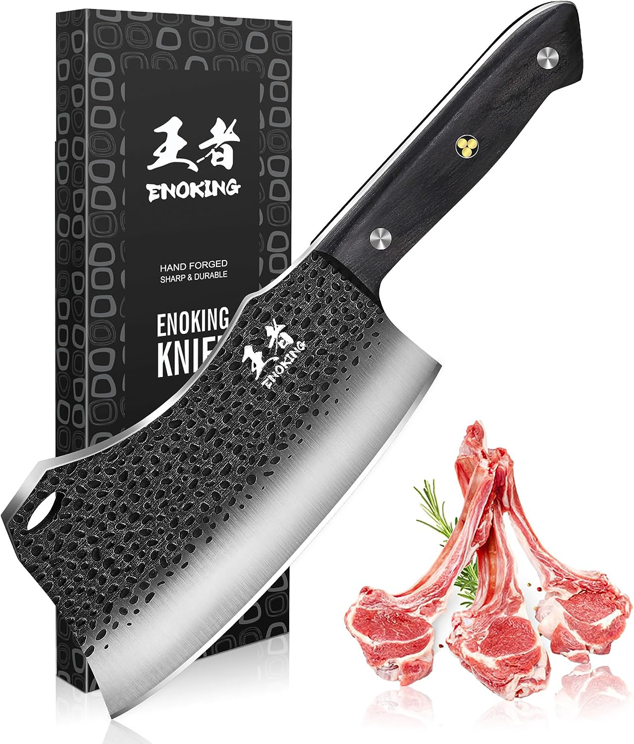 Crude Premium Heavy Duty Cleaver Meat Chopping Knife, 9 Inch, Carbon Steel  
