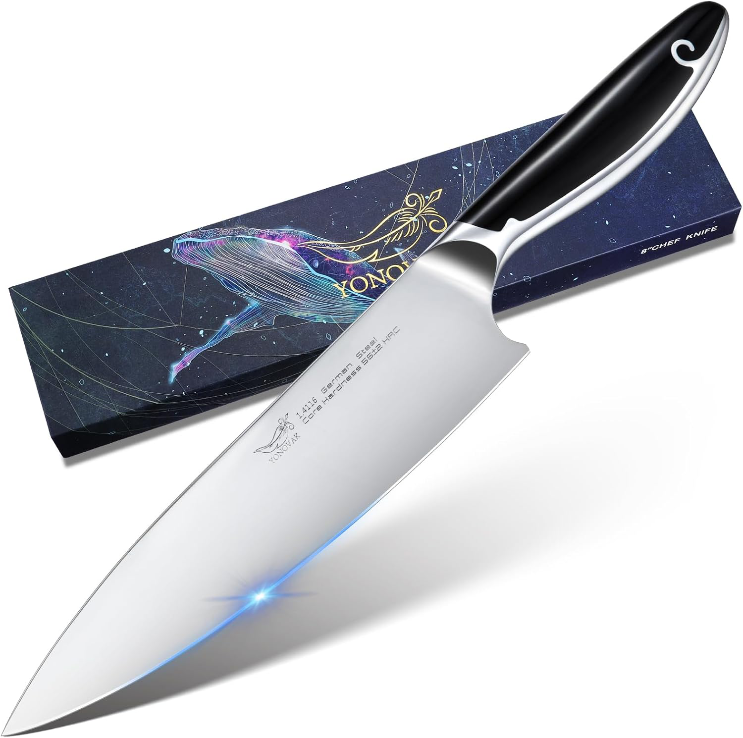 Kiaitre Chef Knife 8 Inch Professional Sharp Kitchen Knife High Carbon  Stainless Steel with Ergonomic Handle 56±HRC with Gift Box (High Carbon