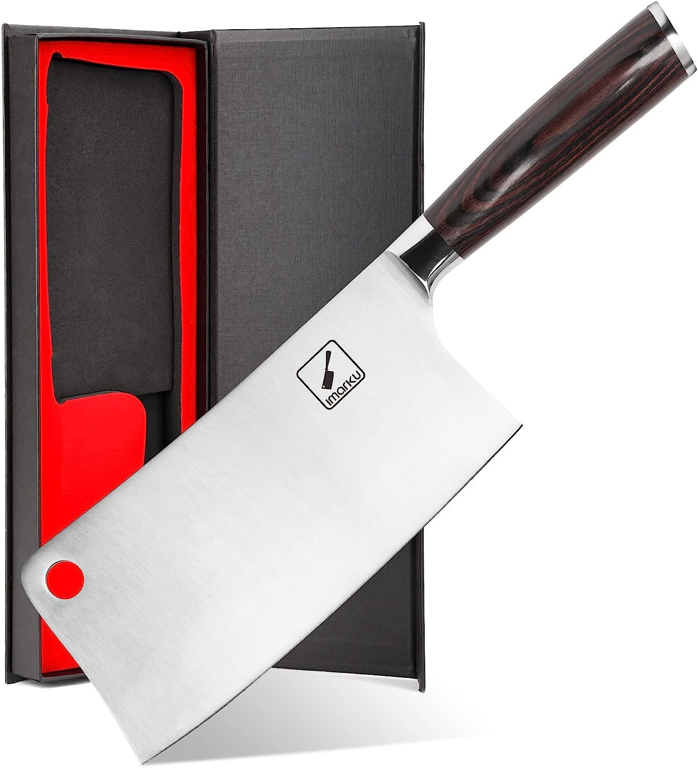 SHI BA ZI ZUO 7.5 Inch Forged Steel Chef Cleaver Vegetable Knife with  Sturdy Full Tang Pakka Wood Handle Built for Daily and Professional Use