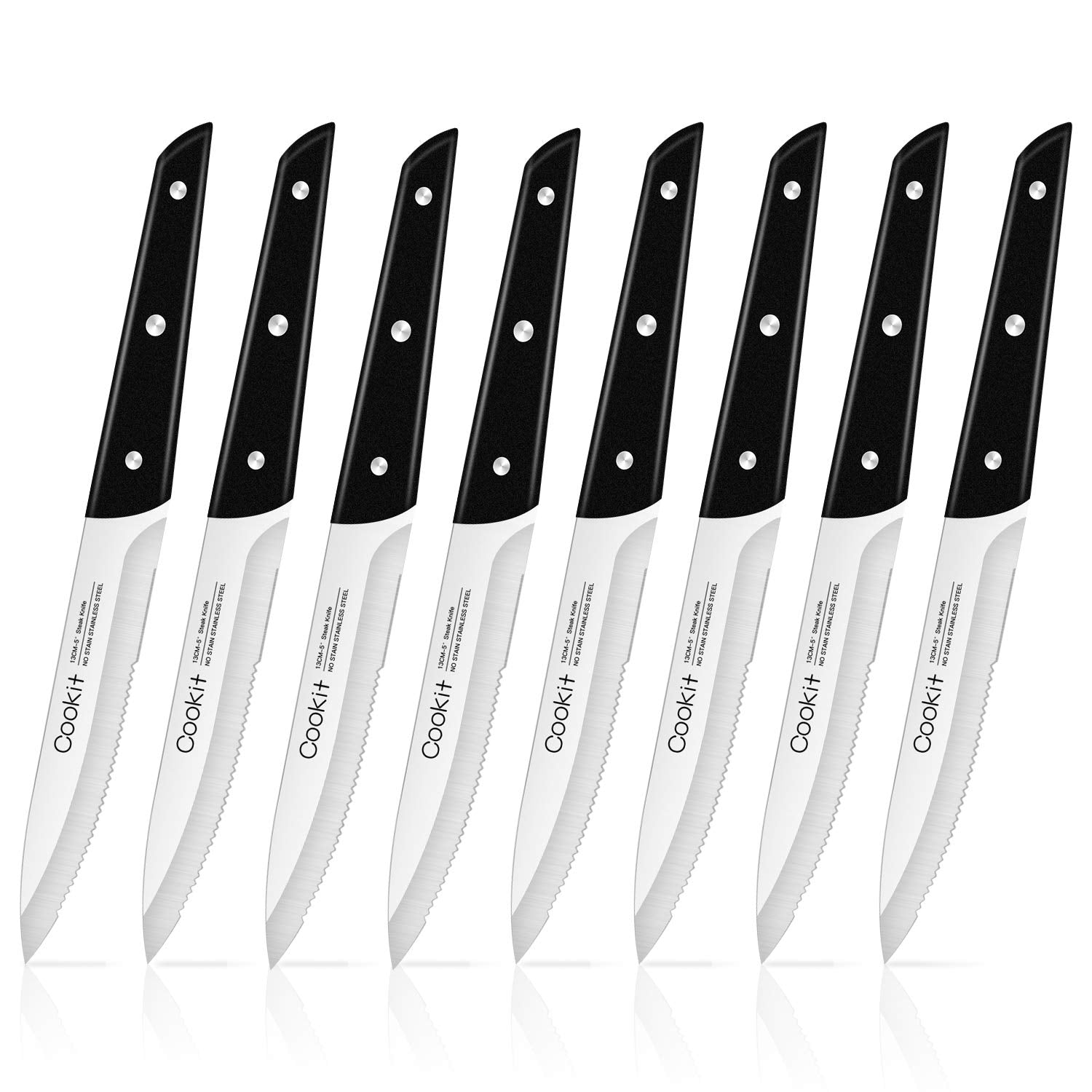 8PCS Professional Steak Knives Set with Sharp Serrated Blade and