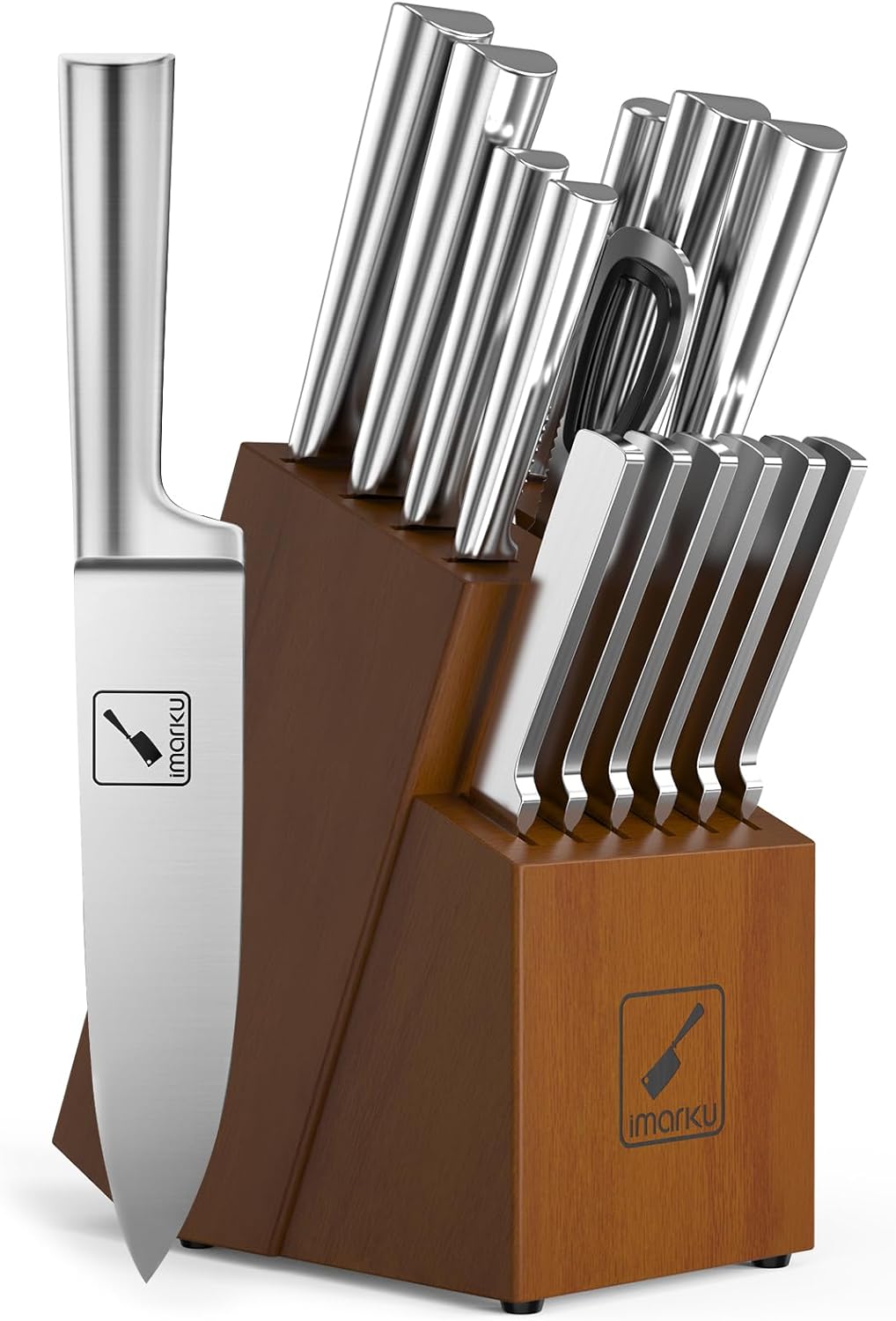 BRODARK Kitchen Knife Set with Block, Full Tang 15 Pcs Professional Chef  Knife Set with Knife Sharpener, Food Grade German Stainless Steel Knife  Block