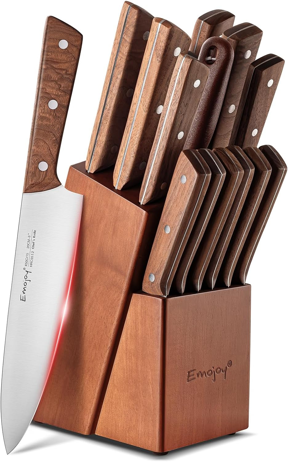  Emojoy Knife Set with Block, 15 Pieces Kitchen Knife