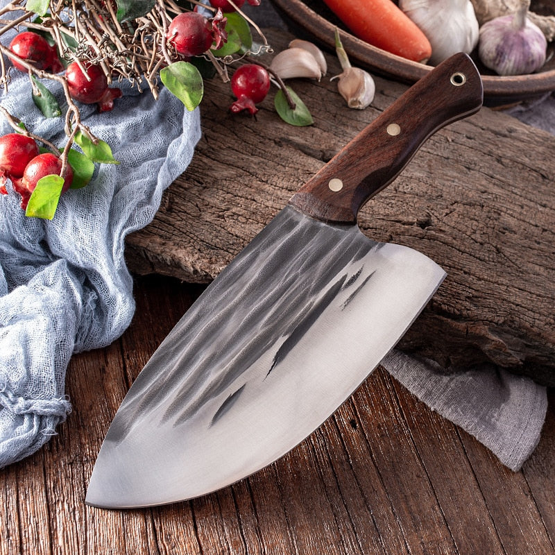 2PCS Butcher Cleaver Knife Set- Serbian Chef Knife & Heavy Duty Meat  Cleaver Knife, Hand Forged Meat Cutting Chopping Knife for Home, Outdoor  Cooking