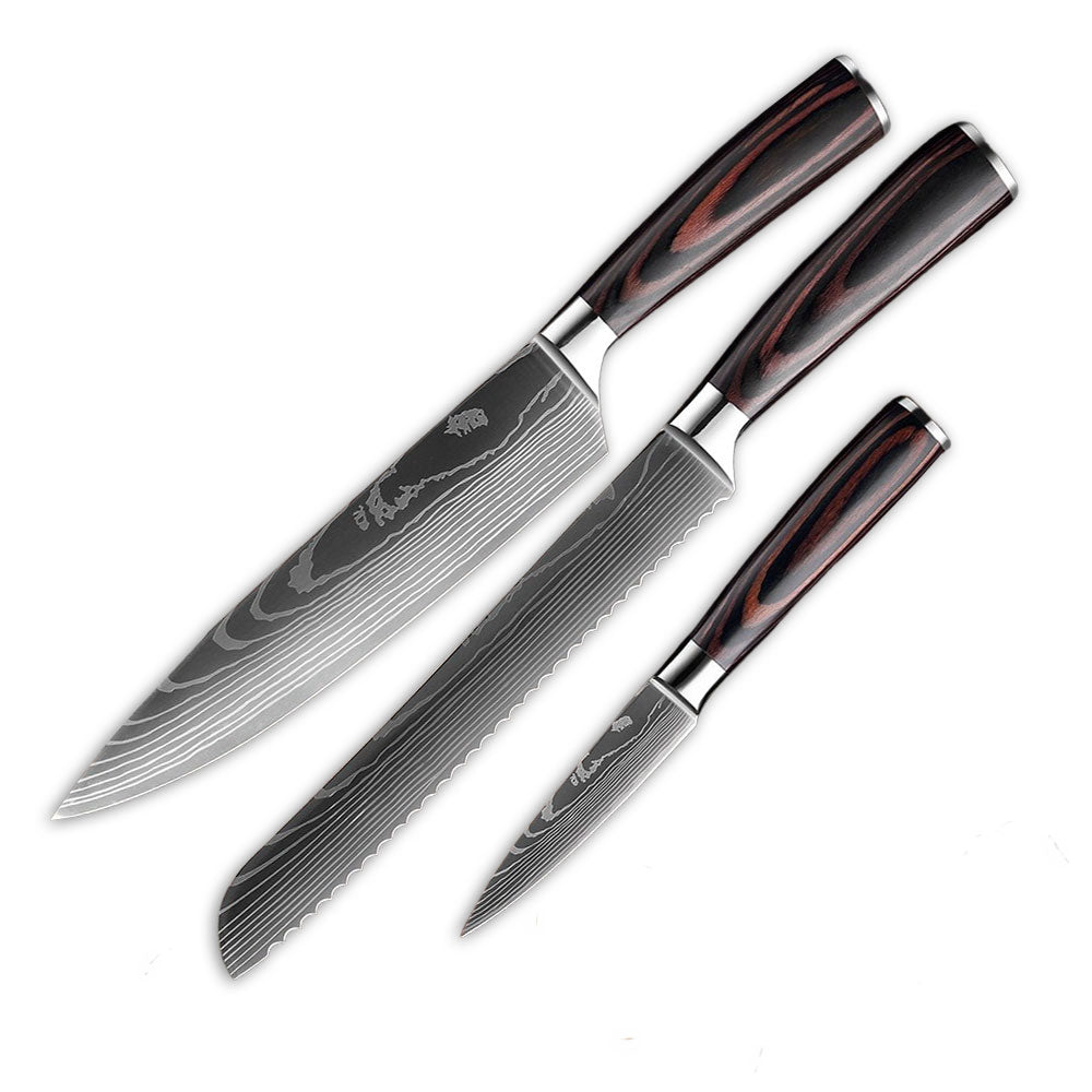 KD Damascus Pattern Stainless Steel Chef Carving Bread Knife Set – Knife  Depot Co.
