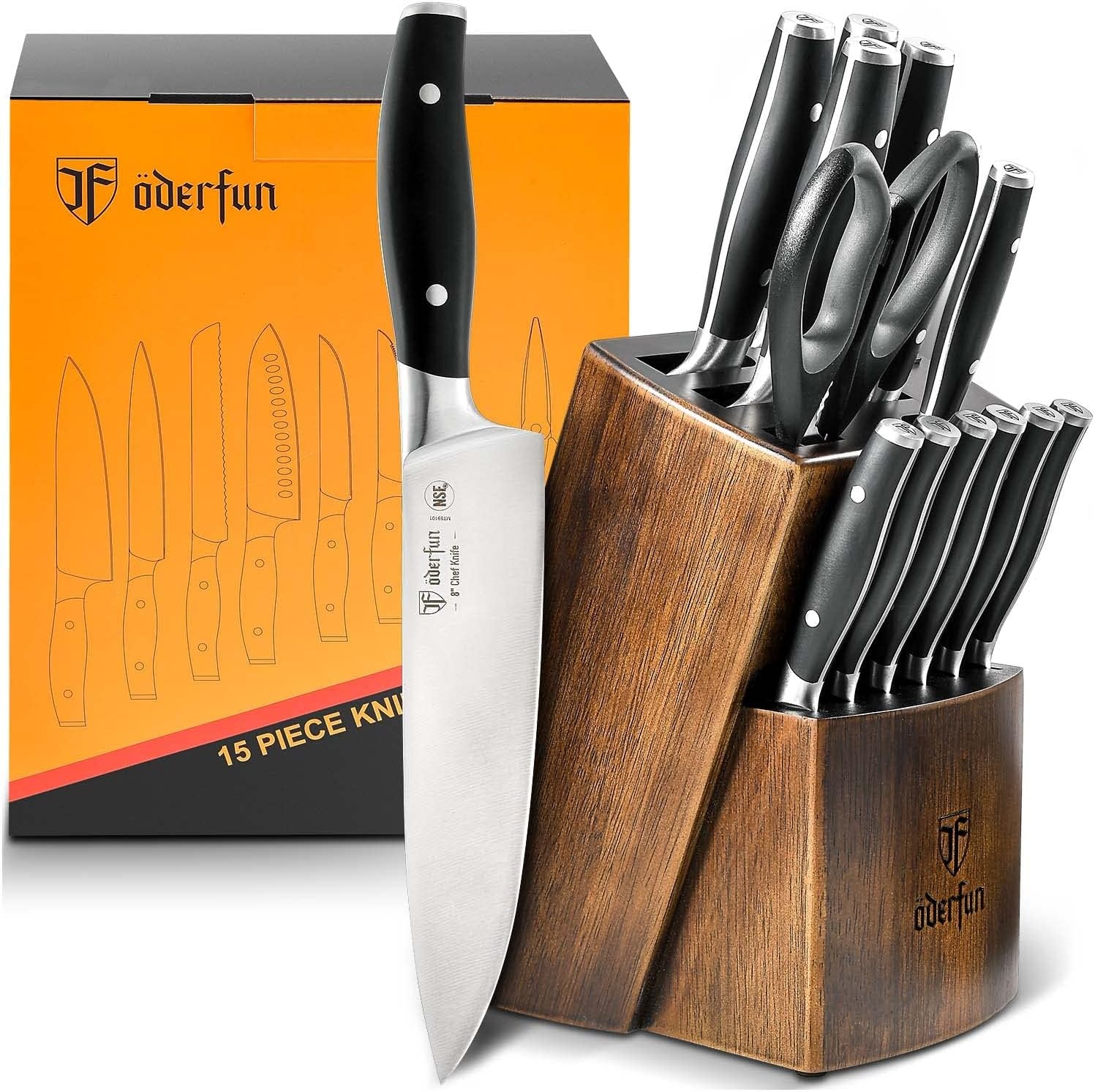 Brewin Knife Set, 15-Piece Kitchen Knife Set with Block, German
