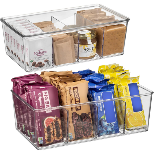KD Plastic Pantry Organization and Storage Bins with Dividers and Lids