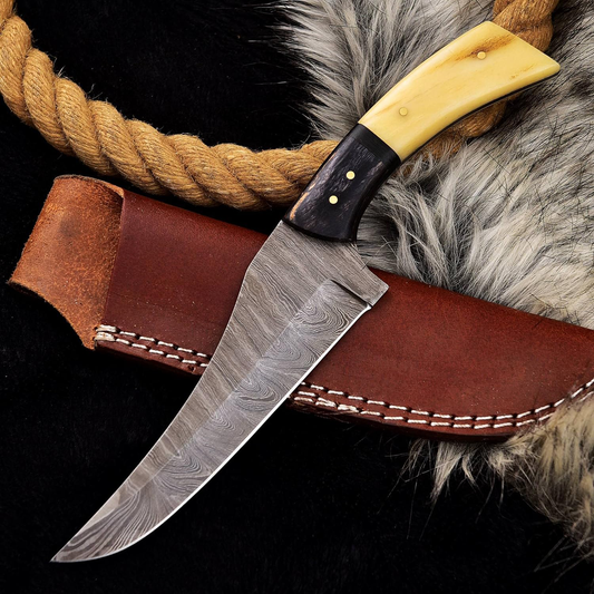KD Handmade Hunting Knife Damascus Steel Bushcraft Hunting Knife with Sheath