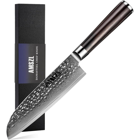 KD Santoku Chef Knife Japanese VG10 Damascus Steel with Gift Box
