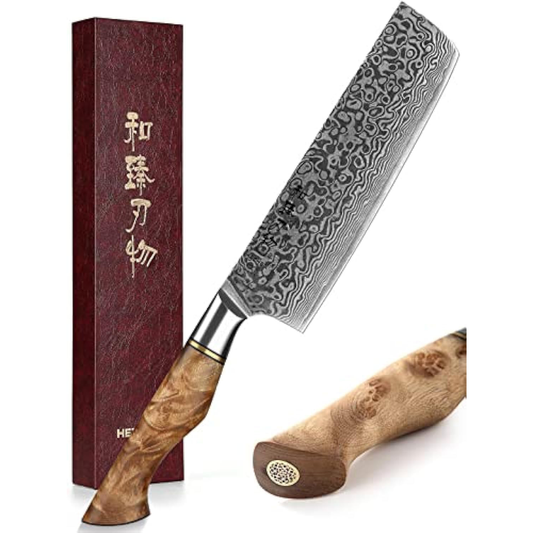 KD Nakiri Chef Knife High Carbon Steel 67 Layers Damascus Steel with Gift Box