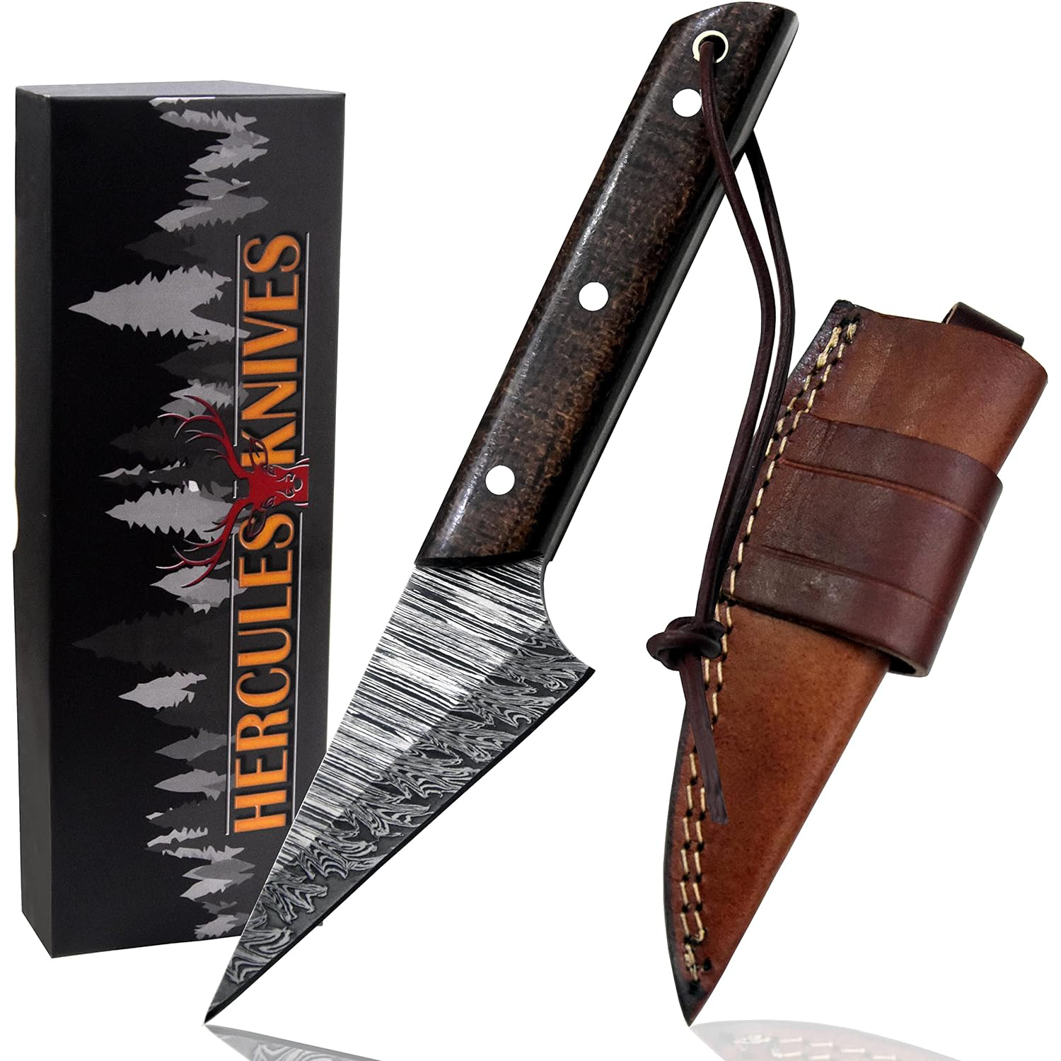 KD Hand Forged Hunting Knife Damascus Steel G-10 Micarta Handle with Gift Box