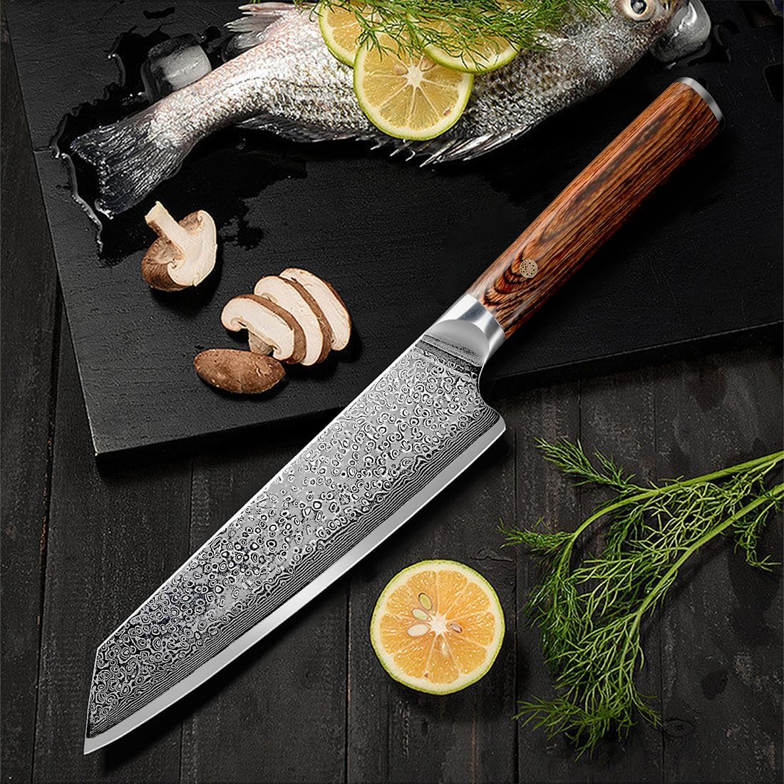 KD Kiritsuke Chef Knife 8" Damascus Steel VG10 with Gift Box
