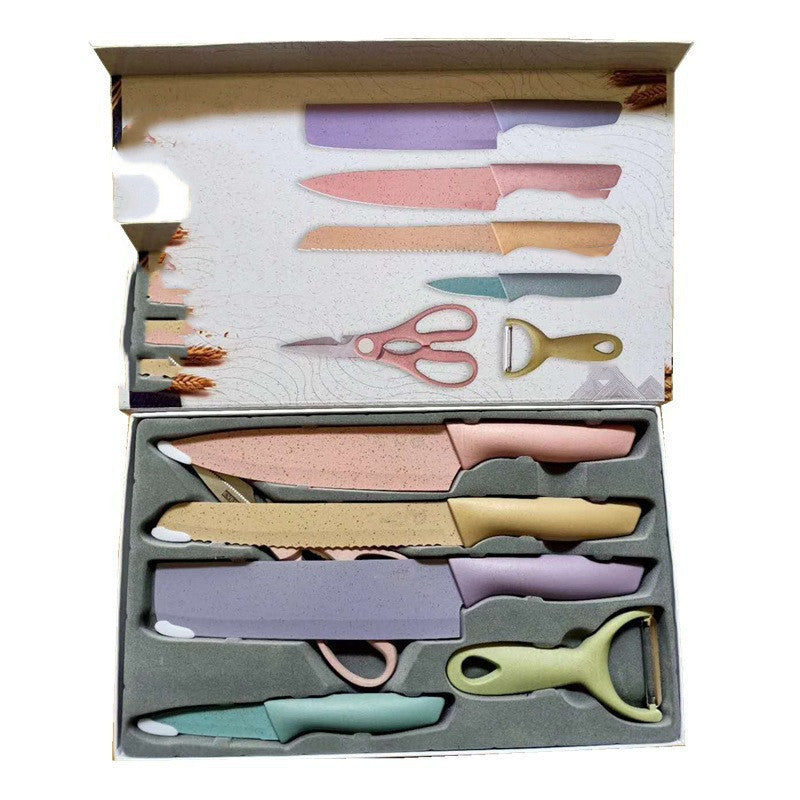 KD Knive Set Wheat Straw 6-piece Set Of Colorful Chef Cooking Gift Set Of Knives