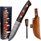 KD Hand Forged Hunting Knife Damascus Steel G-10 Handle with Leather Sheath