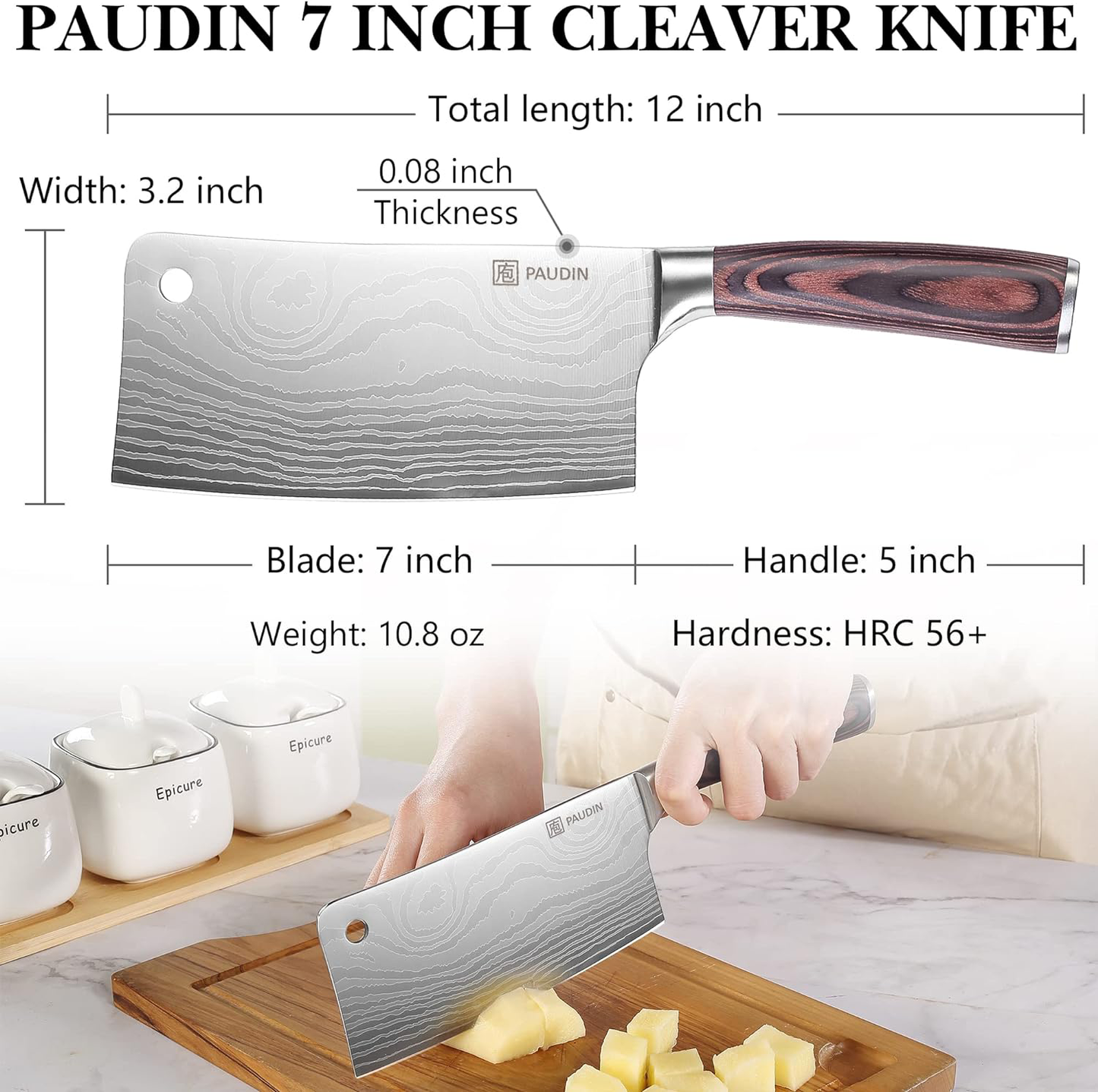 KD 7-Inch Meat and Vegetable Cleaver: Ultra Sharp Stainless Steel