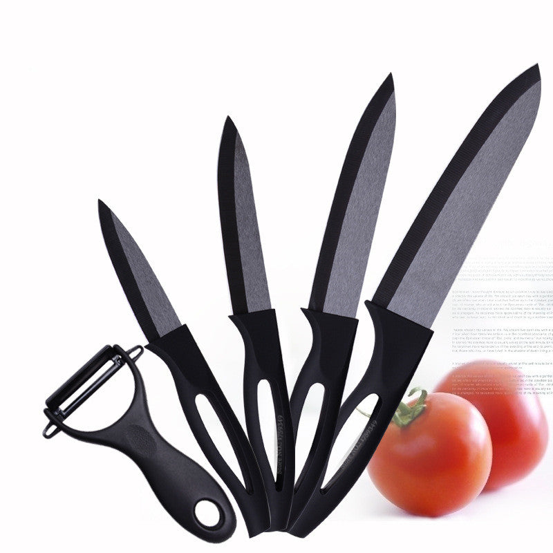 KD Knives Set 6-piece Set Of Black Blade Ceramic Knives With Hollow Shank