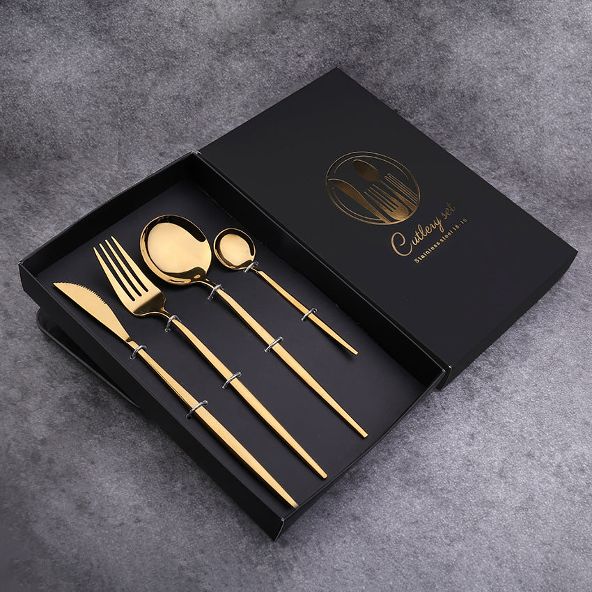 KD Four-Piece Set, Golden Knife And Fork, Portuguese Western Tableware Set