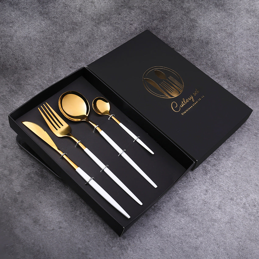 KD Four-Piece Set, Golden Knife And Fork, Portuguese Western Tableware Set