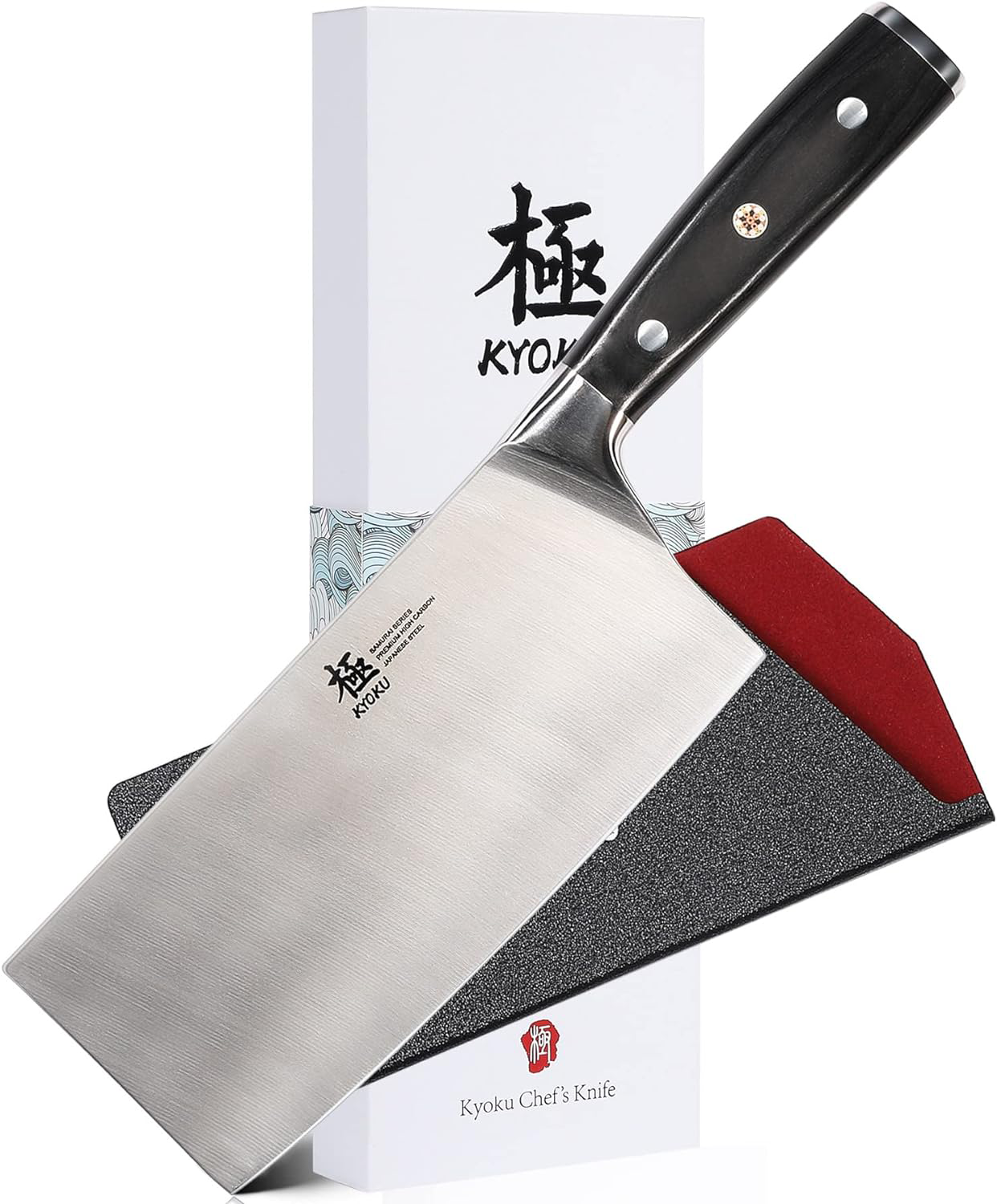 KD Japanese Cleaver Knife - 7" Samurai Series - Full Tang - Pakkawood Handle with Mosaic Pin - Includes Sheath & Case