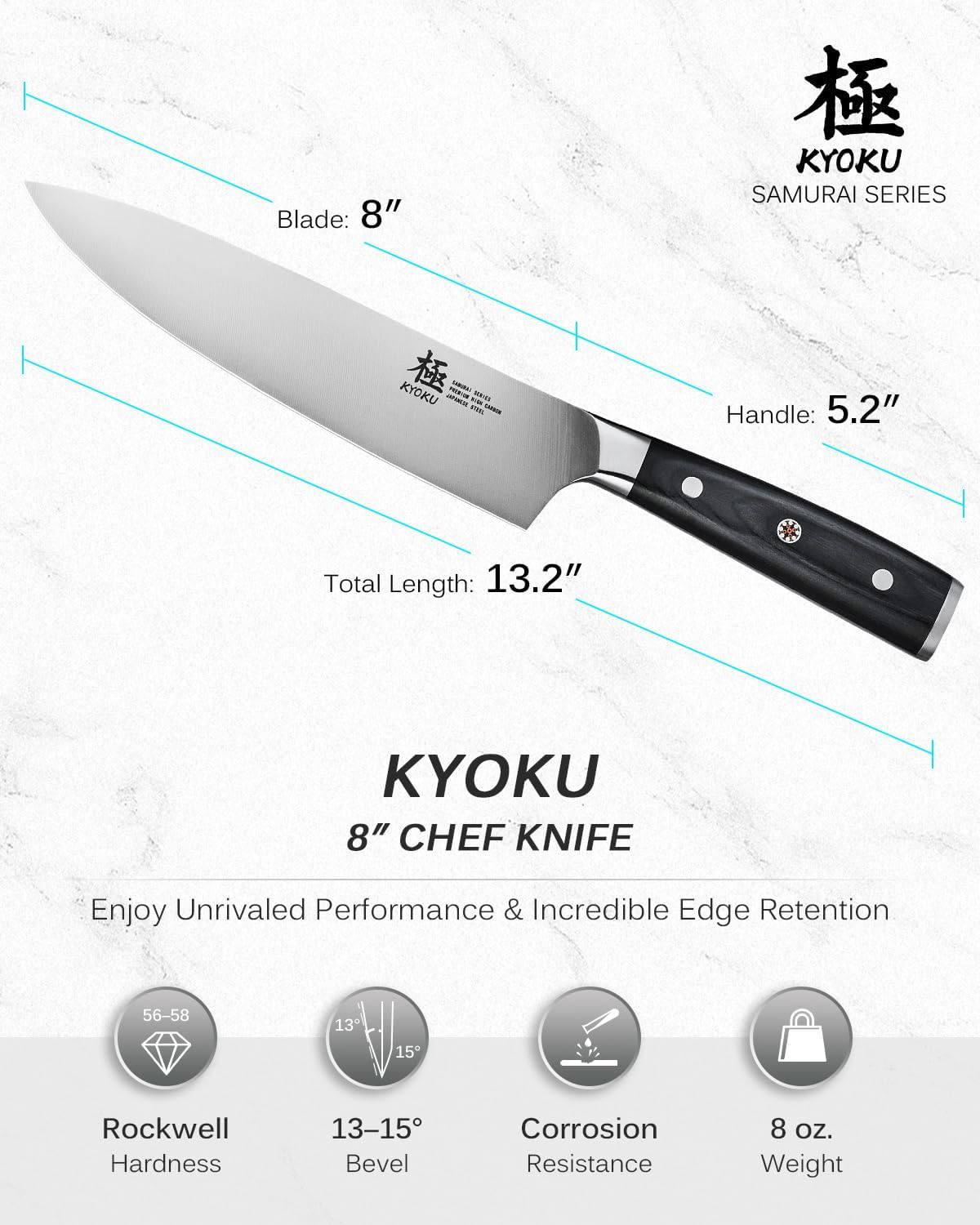 KD Samurai Series 8-Inch Chef Knife: Japanese Precision in Your Kitchen
