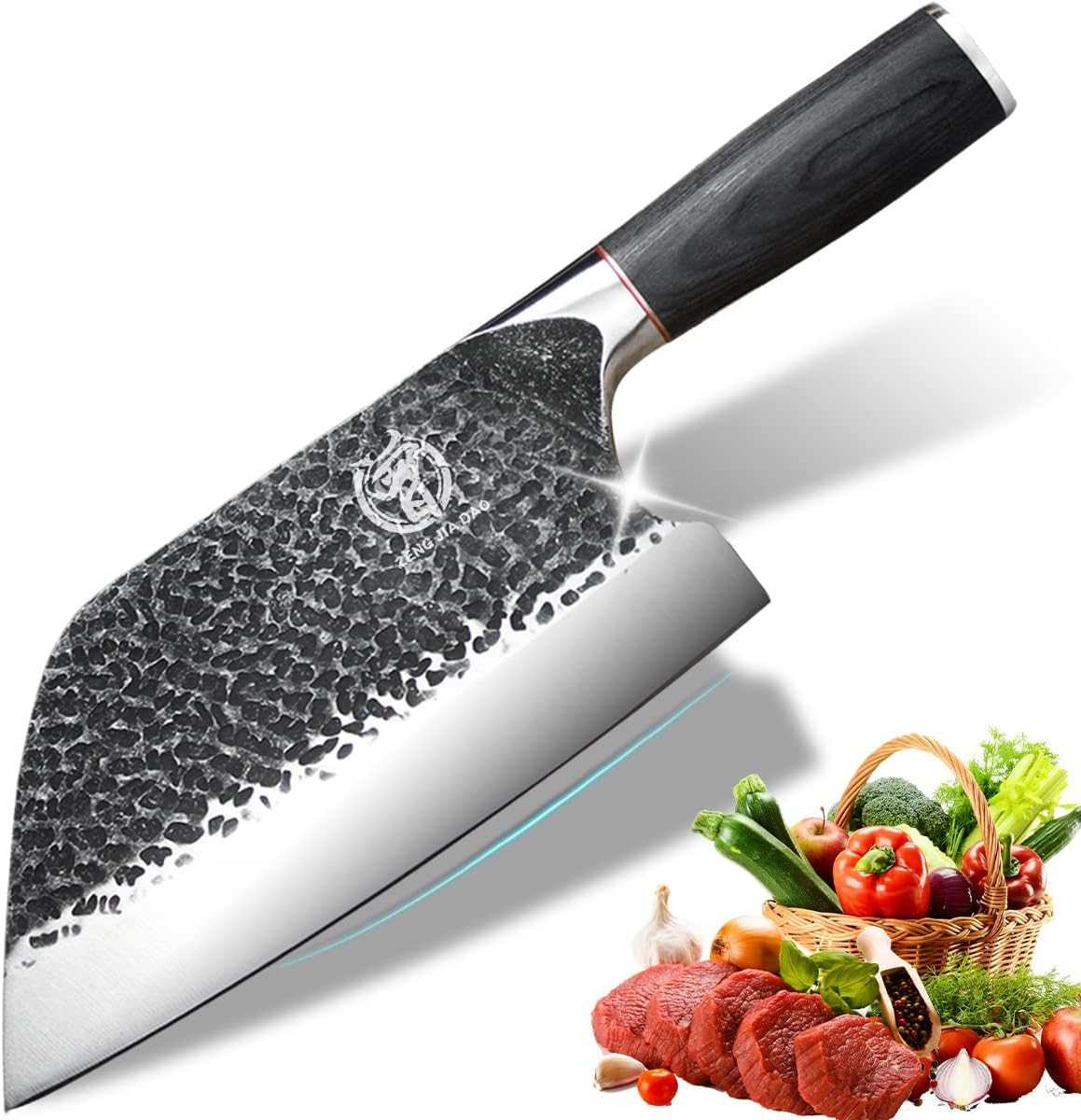KD Serbian 7.5 inch Cleaver Knife Vegetables Meat Slicing Kitchen Chefs Knife Razor Sharp High Carbon Steel