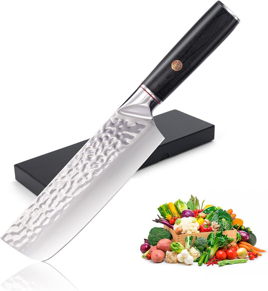 KD Japanese Nakiri Cleaver Knife Hand Forged Chef Knife with Gift Box