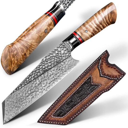 KD 73 Layers Damascus Steel Chef Knife Burl Wood Handle with Sheath