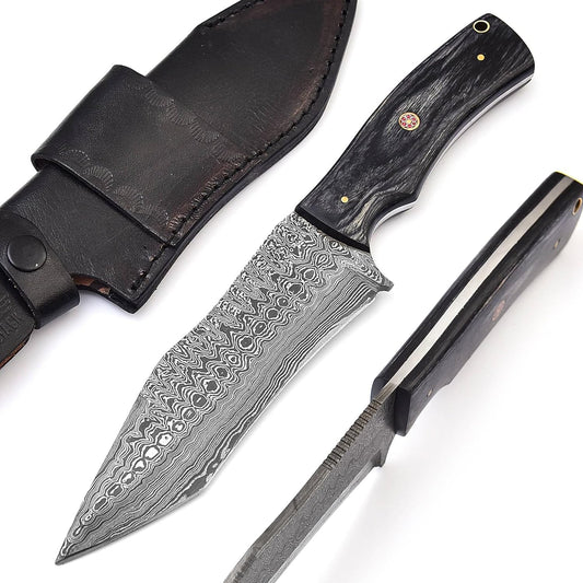 KD Hunting Knife Damascus Steel for Camping Outdoor with Sheath