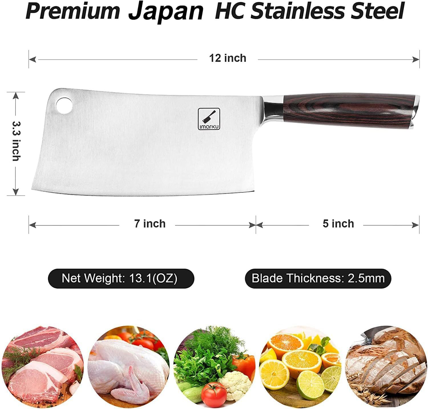 KD Japanese Quality Cleaver: 7-Inch Blade with Ergonomic Handle