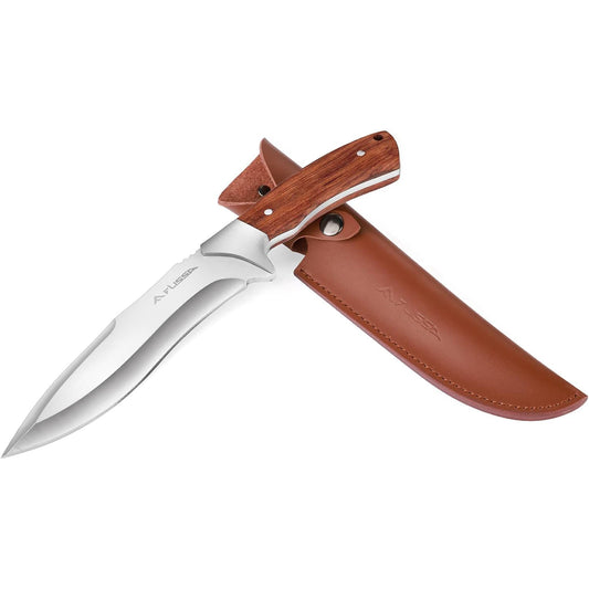 KD Hunting Knife with Leather Sheath Outdoor Survival Camping Knife