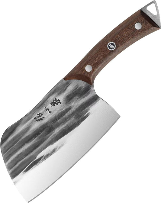 KD Handmade Forged Cleaver Chef Knife Carbon Steel with Wood Handle