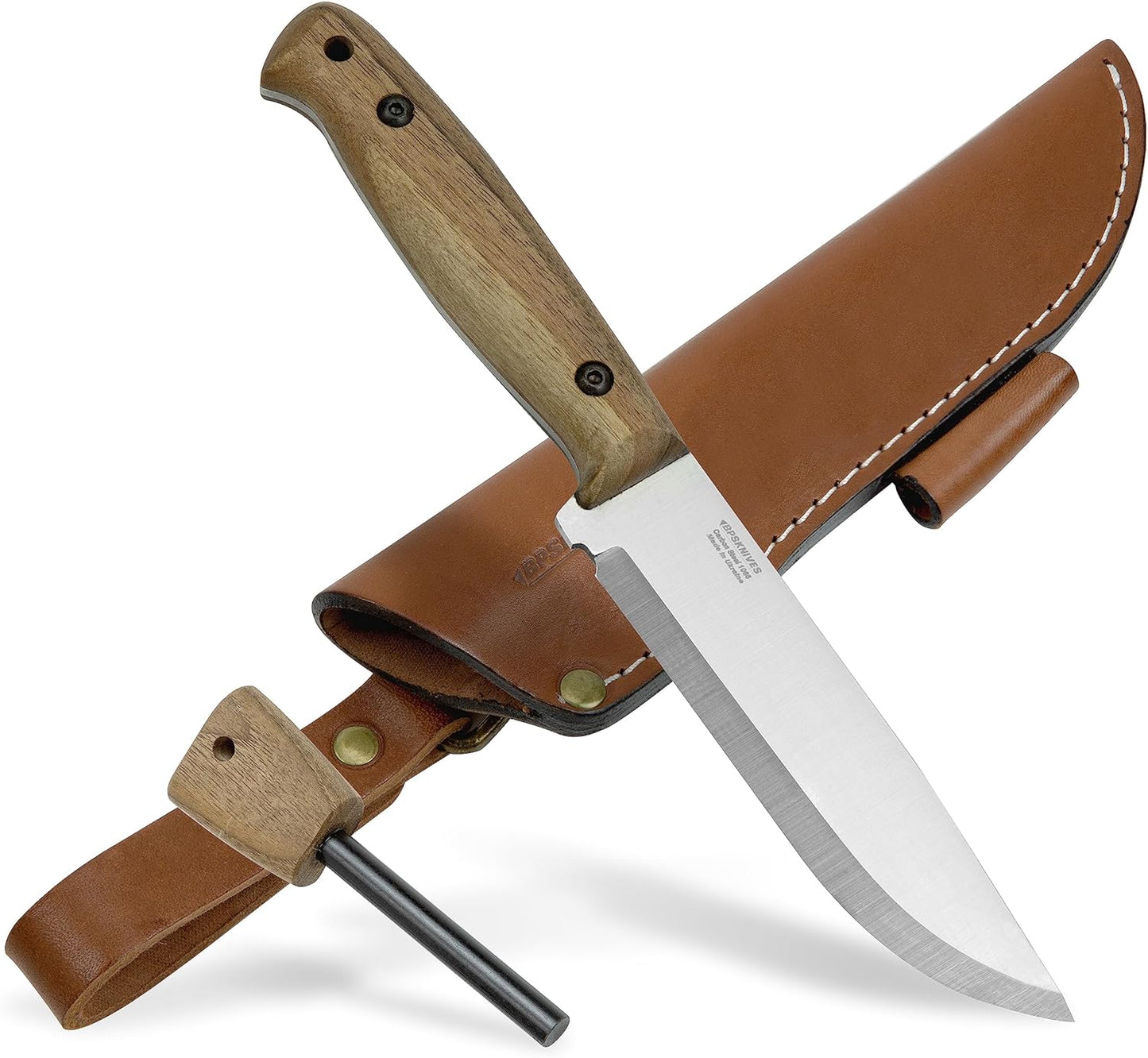 KD Hunting Knife Bushcraft Knife with Leather Sheath and Firestarter