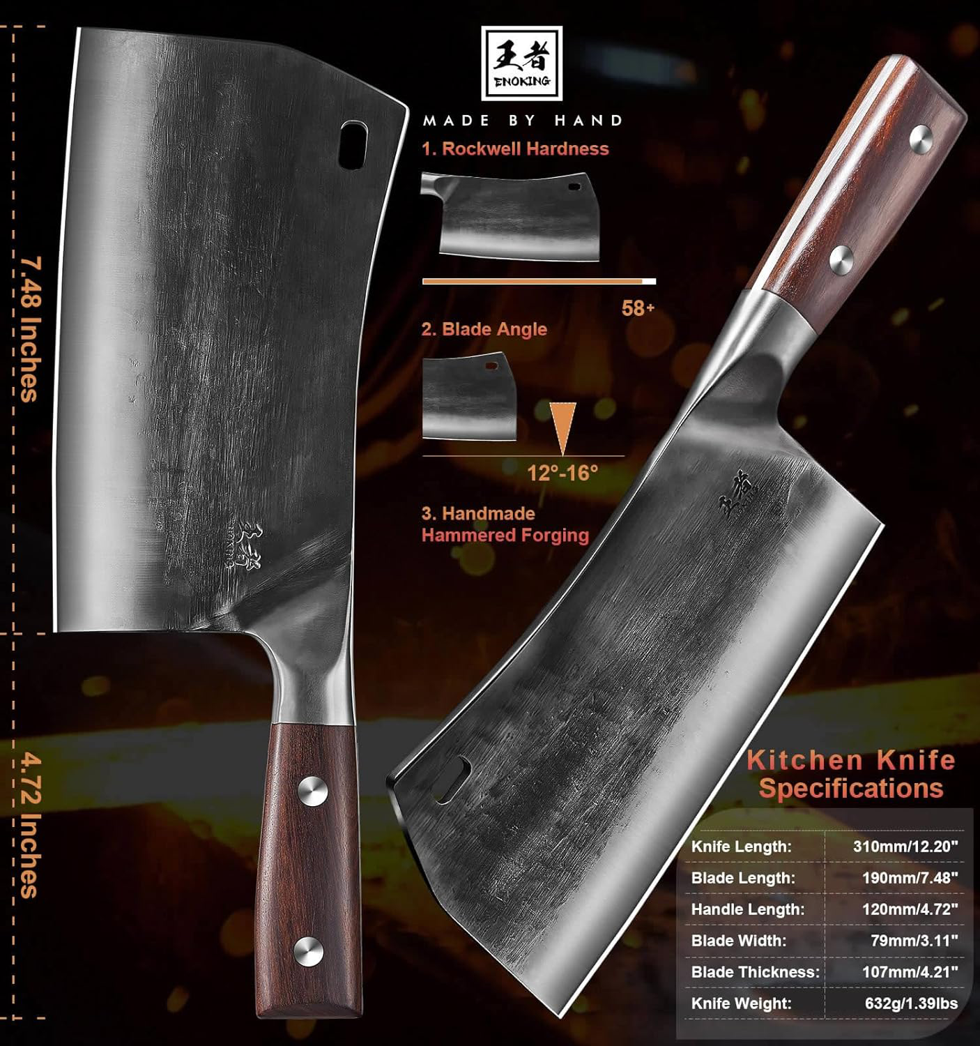 Meat Cleaver Knife Heavy Duty, 6 inch Full Tang Sharp Serbian Chef Knife, High Carbon Steel Cutting Knife with Leather Sheath for Kitchen Camping BBQ