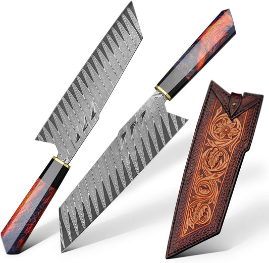 KD 73 Layers Damascus Steel Nakiri Knife Tanto Chef Knife With Sheath