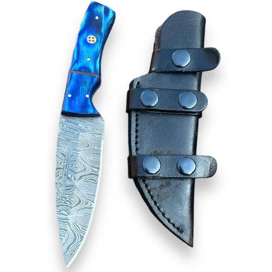 KD Custom Handmade Damascus Hunting Knife with Leather Sheath