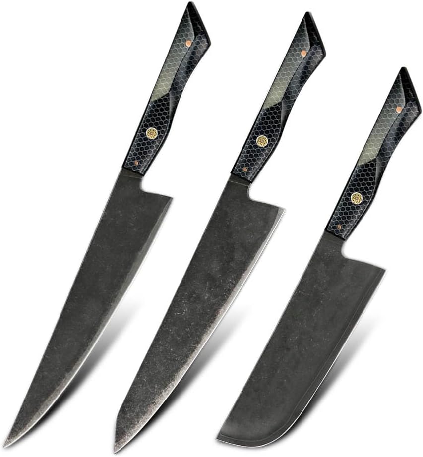 KD Moretsuna Knife Set 3-6-layer Clad Black Oxide Coating Chef Kiritsuke Knife