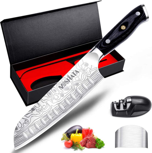 KD Santoku Chef Knife German Stainless Steel with Knife Sharpener and Gift Box