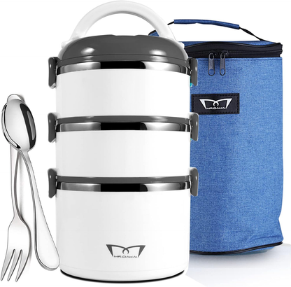 KD 3 Stackable Lunch Containers with Bag and Utensil Set