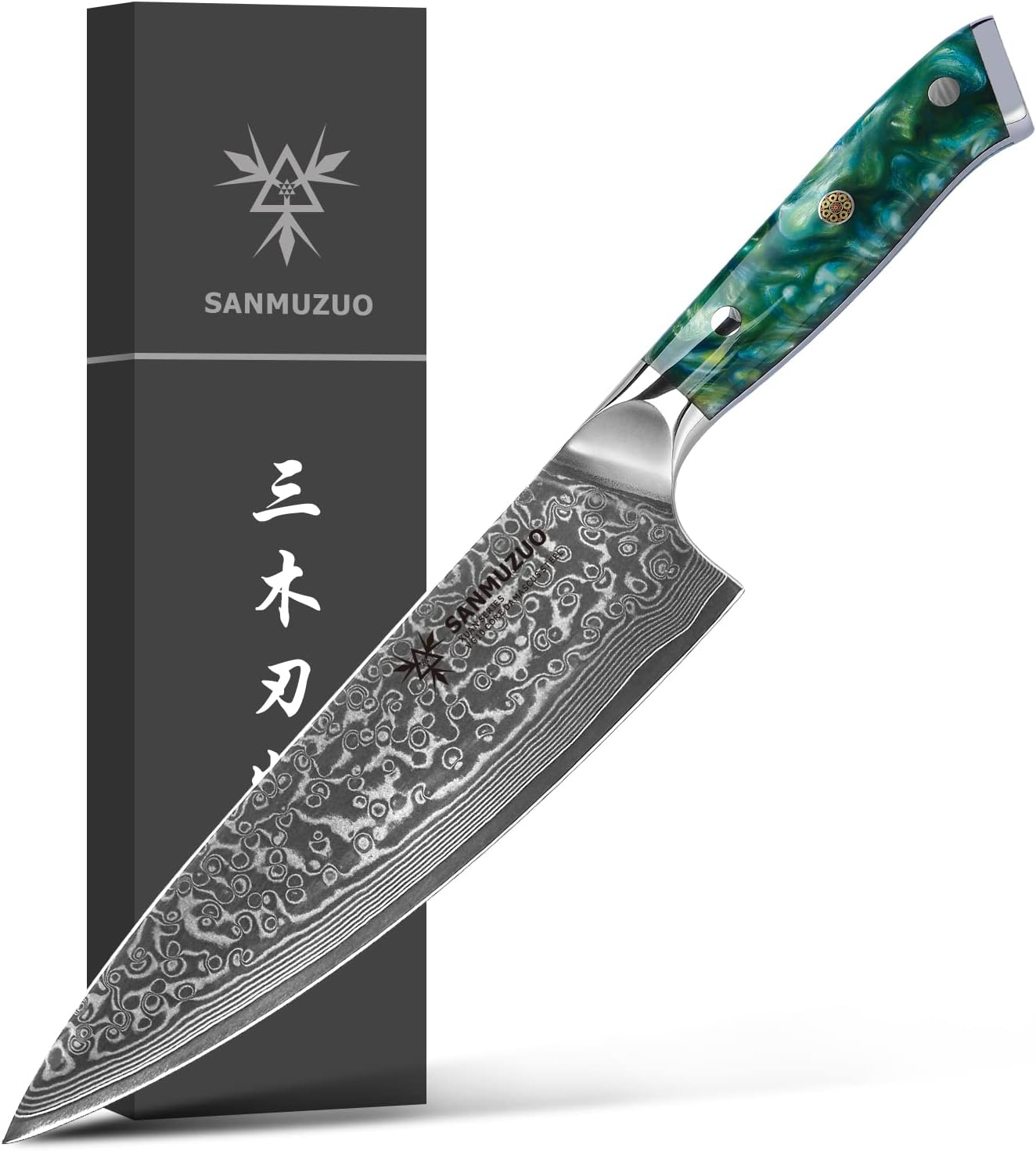 KD 8" VG10 Damascus Steel Chef Knife: Jade Green Gift Box