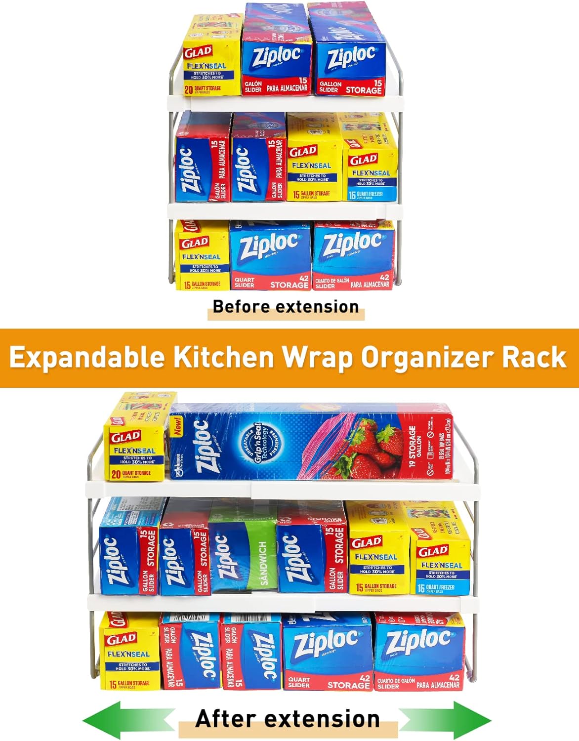 KD Pantry Organization and Storage Expandable Foil and Plastic Wrap Organizer