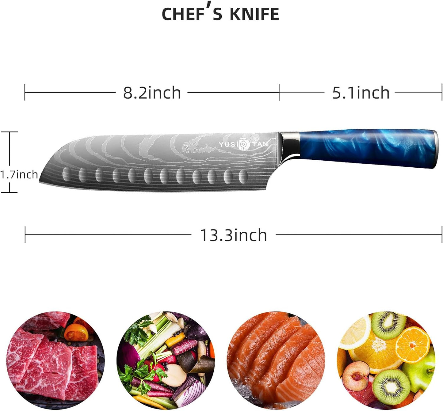 KD Santoku Knife Stainless Steel Chef Knife Resin Handle with Gift Box