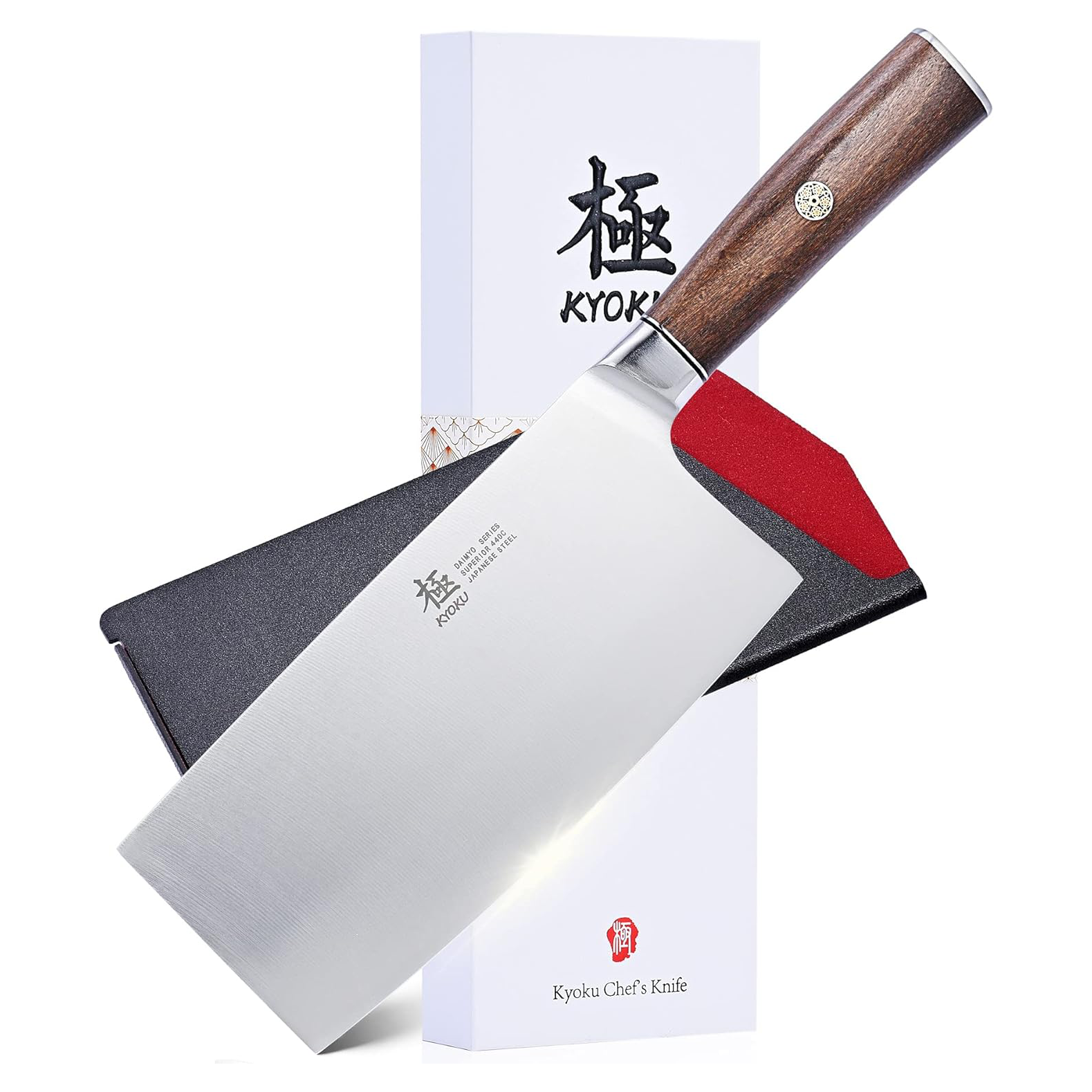 KD 7 Inch Vegetable Cleaver: Japanese 440C Stainless Steel Knife with Rosewood Handle, Mosaic Pin, Sheath, and Case