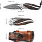 KD Japanese Pocket Knife VG10 Damascus steel Folding Knife with Leather Case