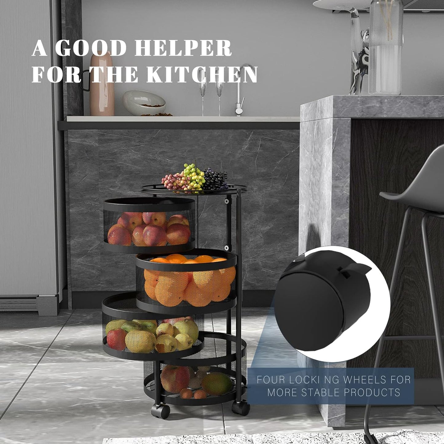 KD Rotating Storage Rack for Kitchen 4 Tier Fruit and Vegetable Storage