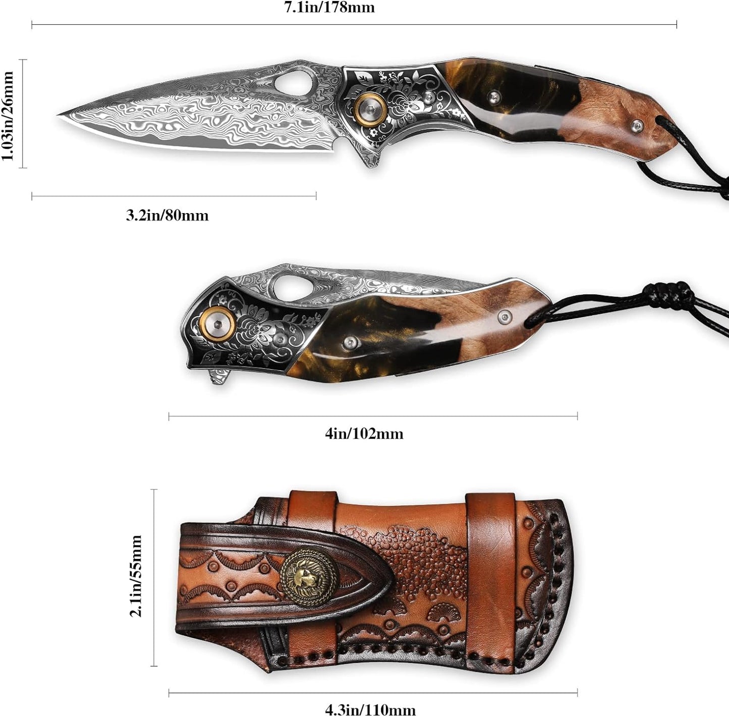 KD Pocket Folding Knife With holster Suitable for outdoor camping and hunting